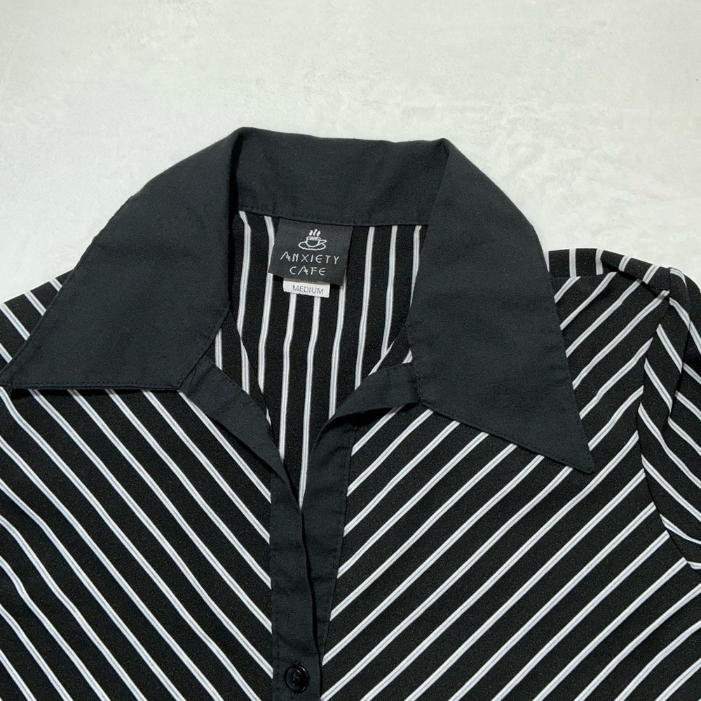 Anxiety Cafe Stylish Black Top with White Stripes - Picture 4 of 6